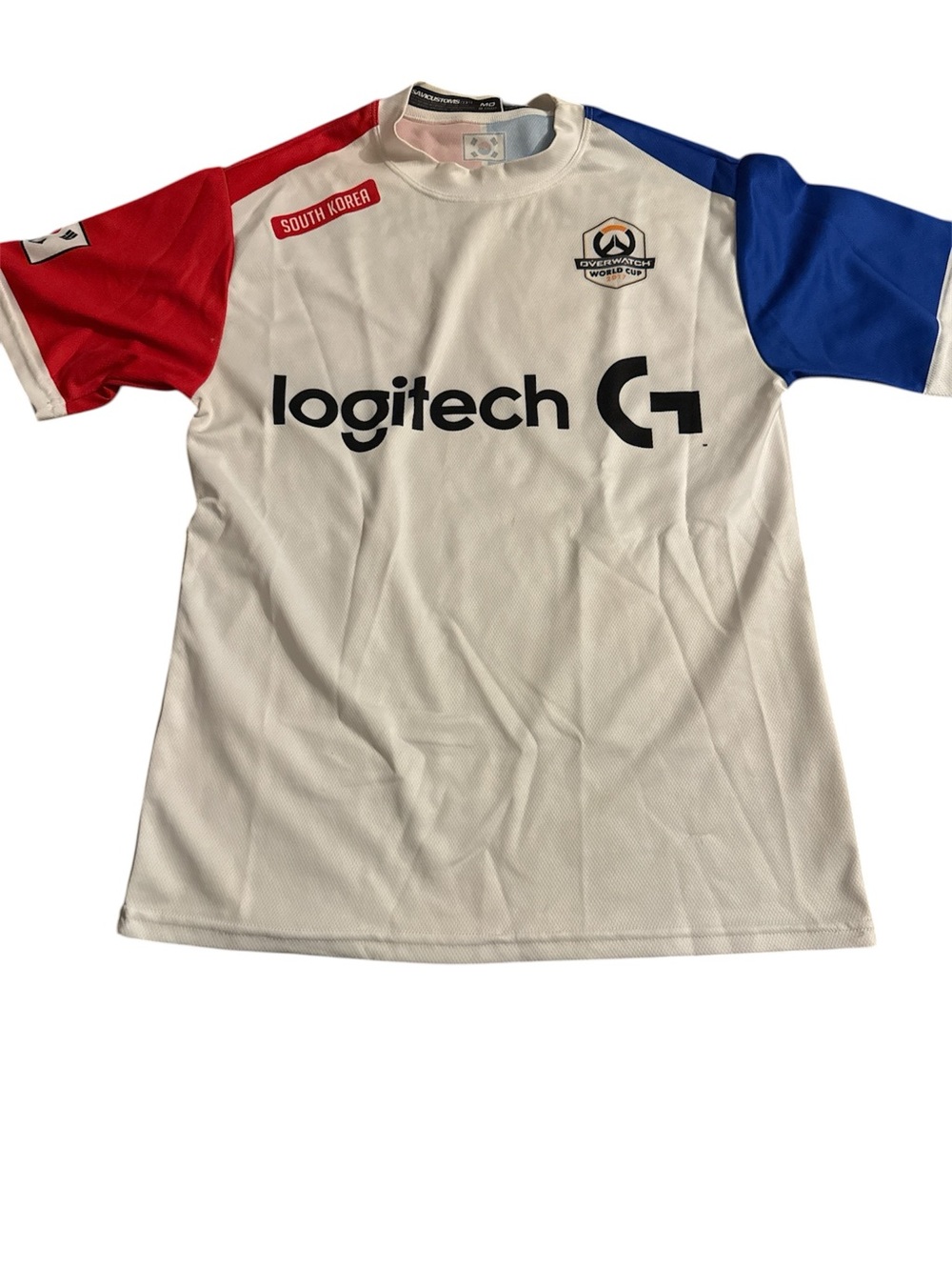 Logitech White Jersey with Red Left Sleeve and Blue Right Sleeve
